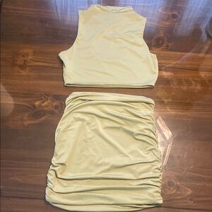 Sage Ruched Mini Pencil Skirt and Keyhole top for Casual Wear